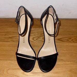 Stuart Weitzman NUDISTSONG • Black Leather •US 6.5 / EU 37• LIKE NEW! • 105mm